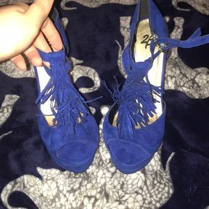 Royal blue 5 inch double strapped heels